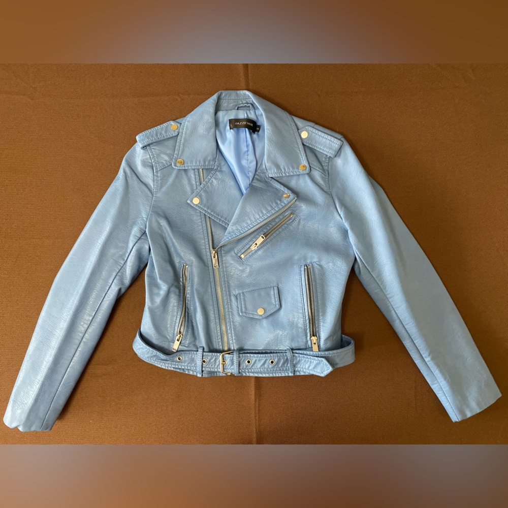 Jazzevar Faux Blue Leather Jacket